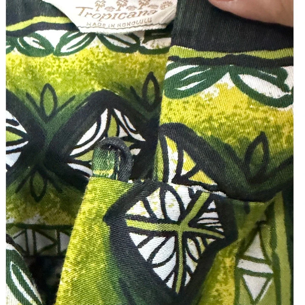 Vintage 60s 70s Hawaiian Honeymoon Set Green Tropical Aloha Barkcloth Matching